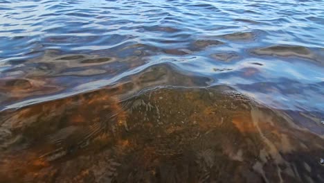 this footage shows smooth waves, water flow or water ripples in a shallow lake.