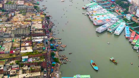 flyover old dhaka port over polluted buriganga river in bangladesh