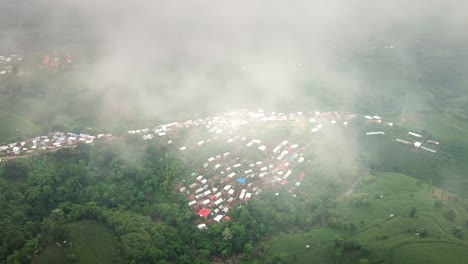 Drone-shot-of-cultural-remote-Village-Rumah-Adat-Kampung-Uma-Leme-deep-into-the-Mountains-of-Central-Sumbawah,-Indonesia