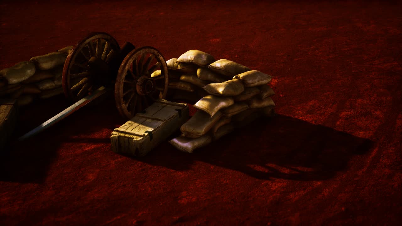 pistola detrás de sacos de arena durante la guerra civil de los ee.uu.