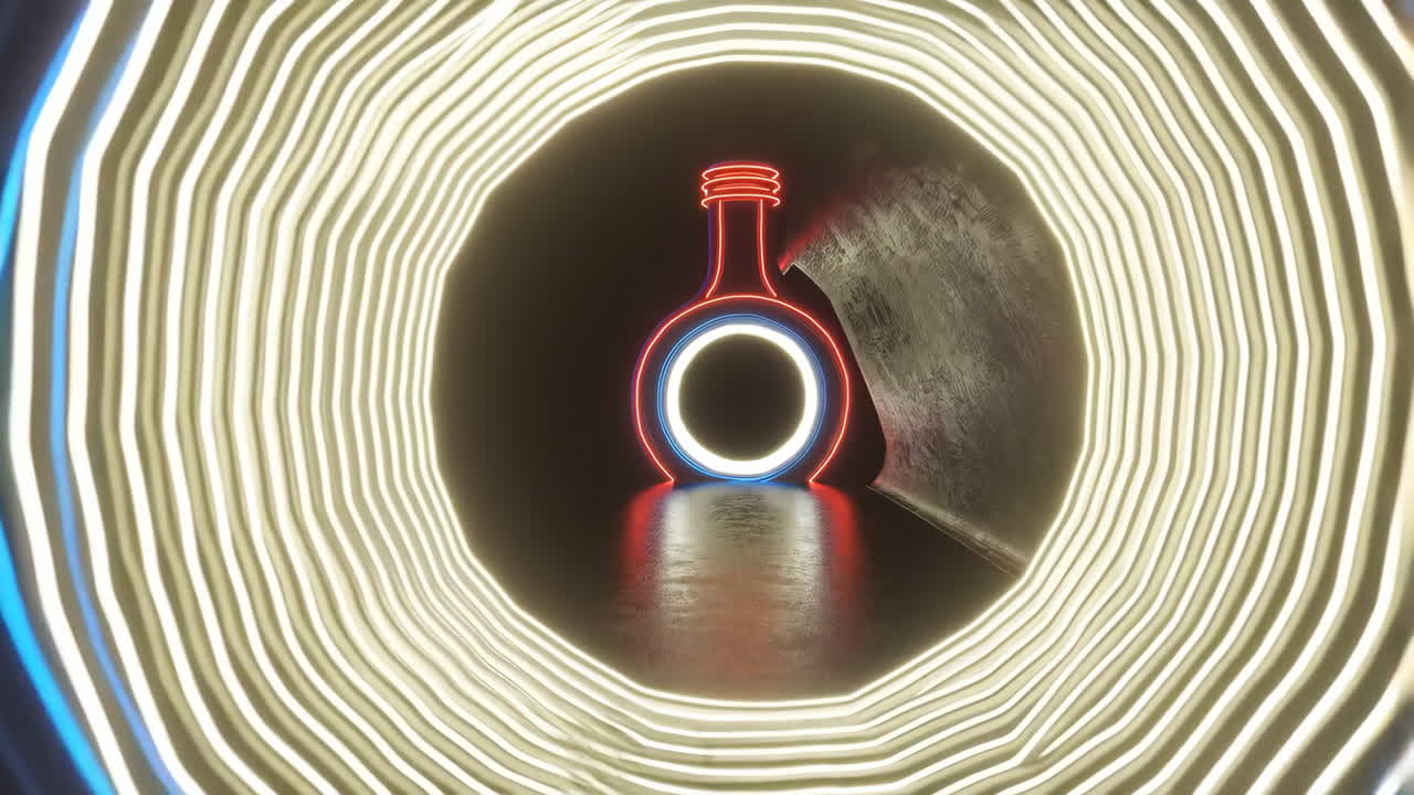 Futuristic Neon Tunnel with Glowing Flask