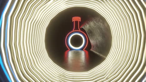 futuristic neon tunnel with glowing flask