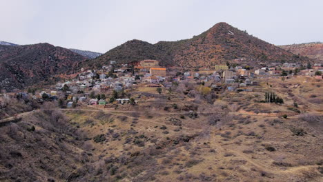 Aerial-of-the-Historic-Mining-Town-of-Jerome,-Arizona