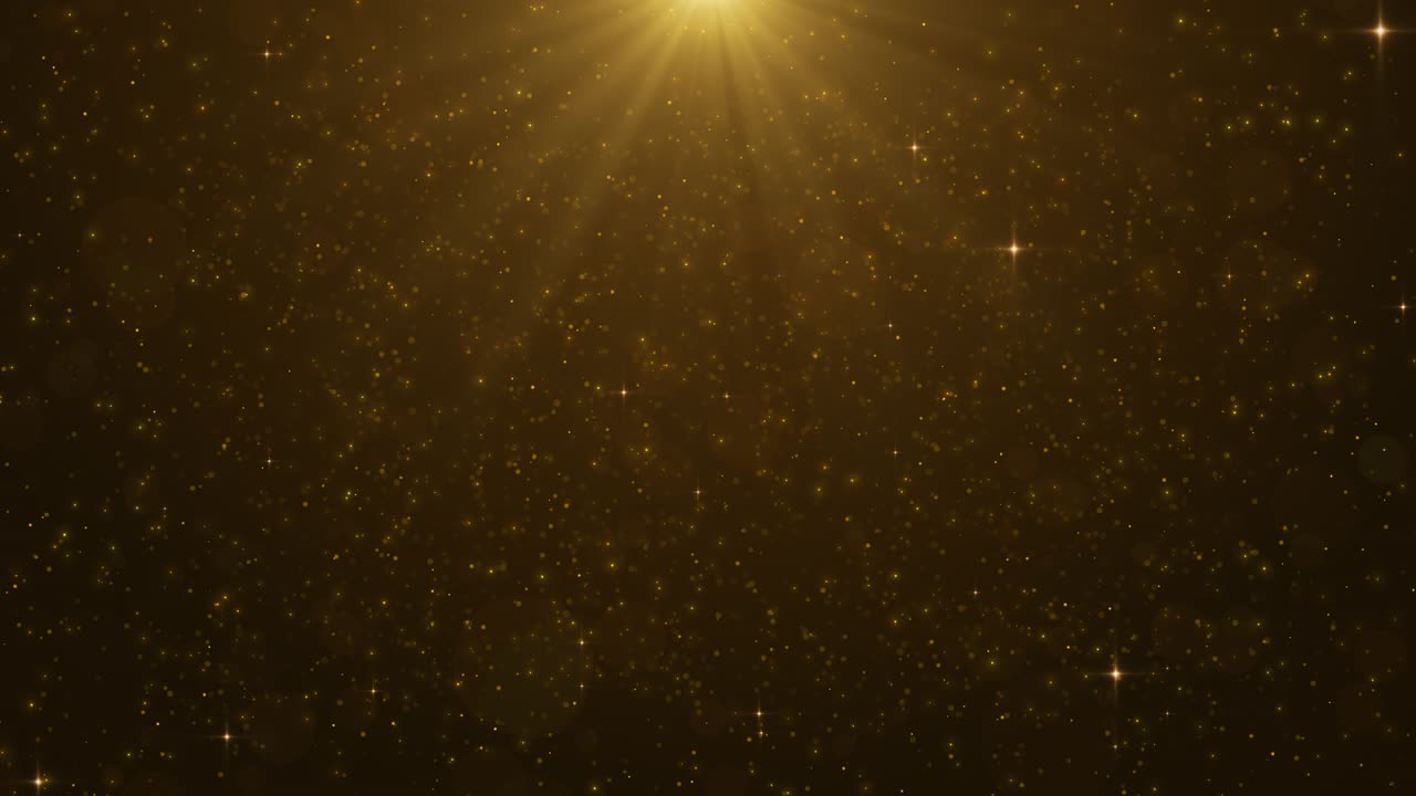 Golden Glittering Particles Background with Light Rays