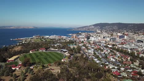 wide aerial shot overlooking city of hobart, tasmania, australia