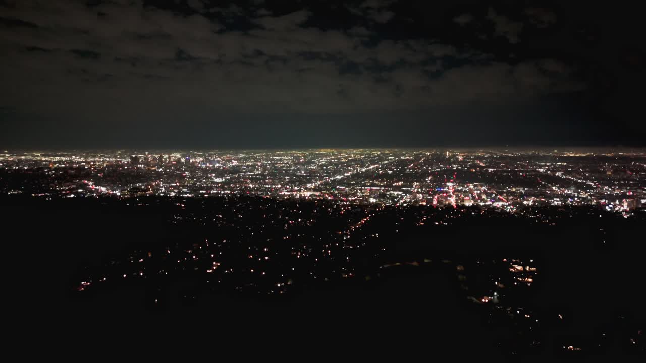 Drone shot of Los Angeles and it's lights at night