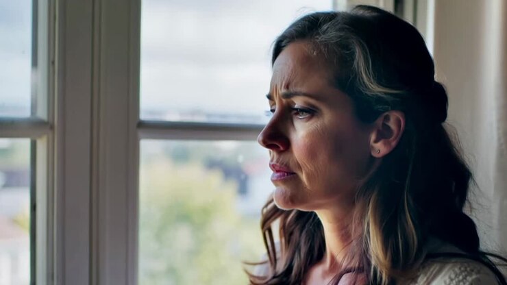 donna che guarda fuori dalla finestra