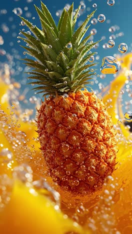 ripe pineapple splashing into fresh pineapple juice