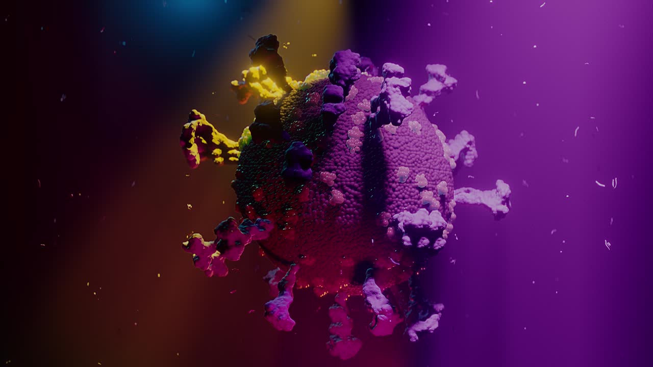 el bucle giratorio del coronavirus covid19. imagen de microscopio. clasificación de color cinematográfico. animación 3d. una de las series de clips.