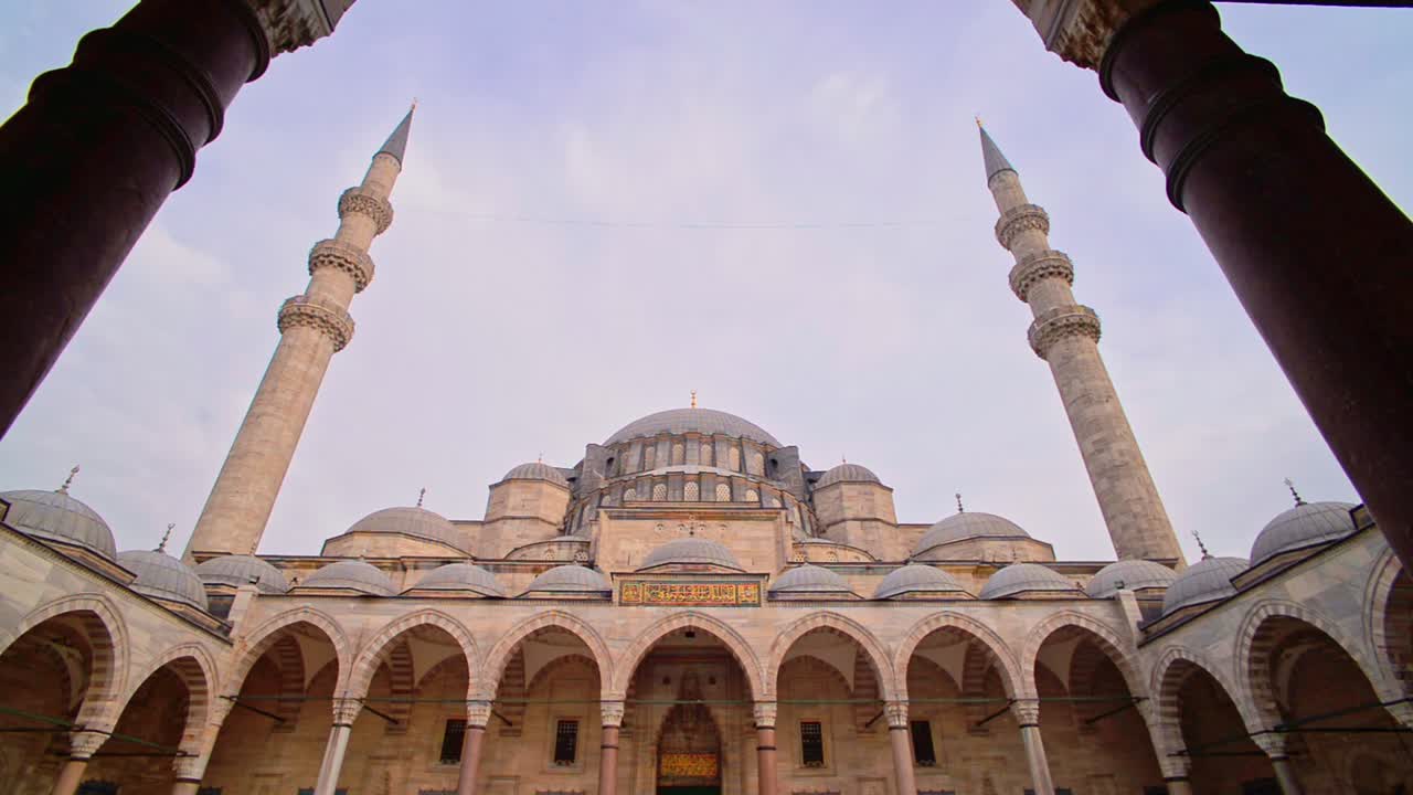 Bottom up view of the Blue Mosque, Istanbul, Turkey, at dusk