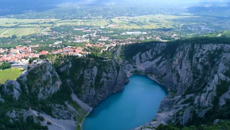 beautiful aerial video of blue lake, imotski, croatia