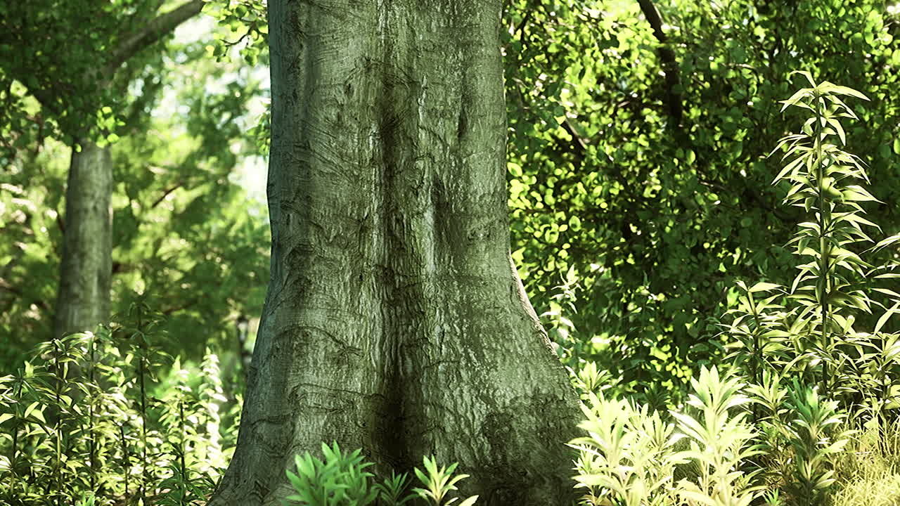 Sunrise beam in the beautiful summer park