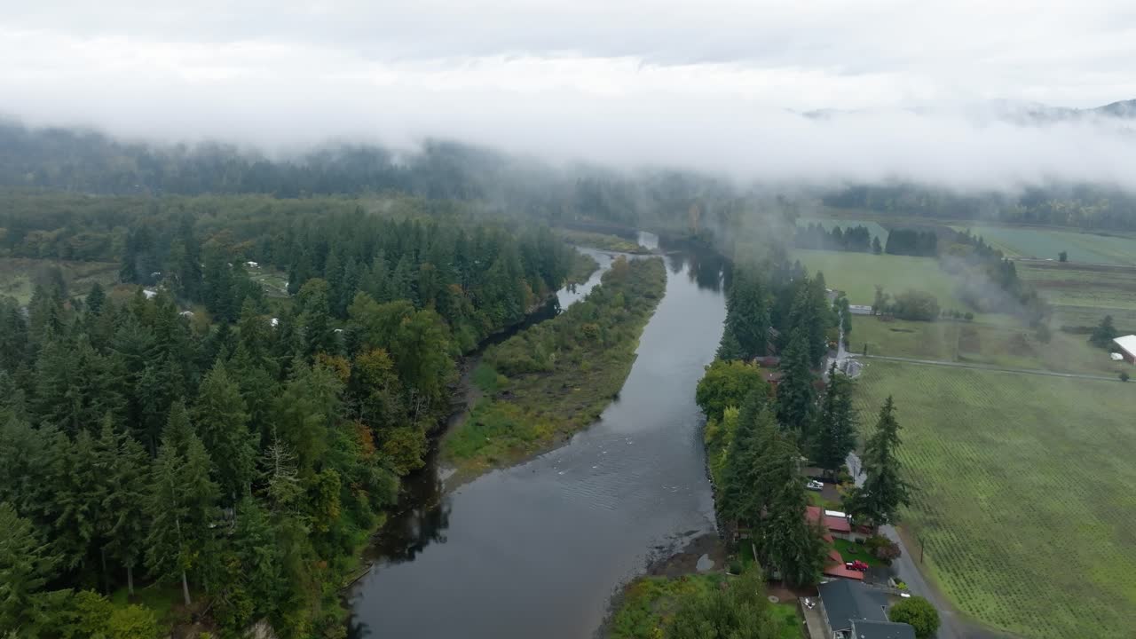 Slow Motion Aerial Push and Dive over the Clackamas River