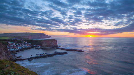 Staithes-Hafen-Sonnenuntergang-Zeitraffer-Nordyorkshire-Erbe-Küste