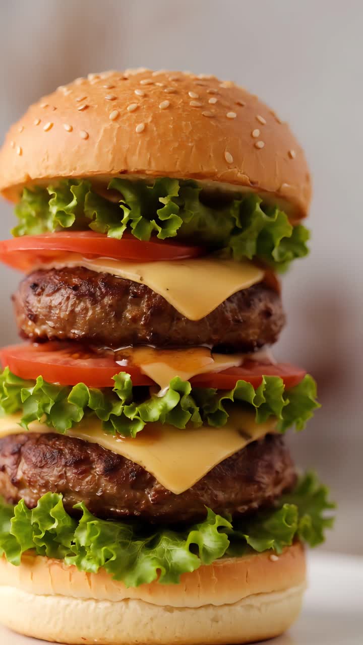Hamburger Succoso Primo Piano Sfondo Bokeh 4K