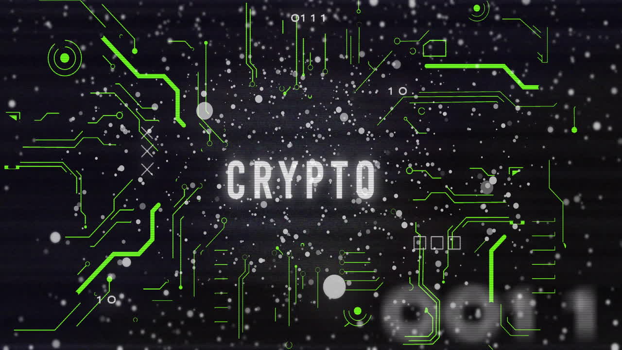 Animation of data processing over crypto text and connections
