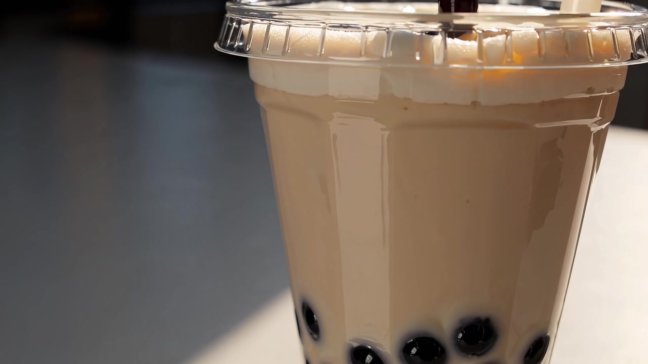 Close-up Es Bubble Tea Menyegarkan dalam Gelas Plastik