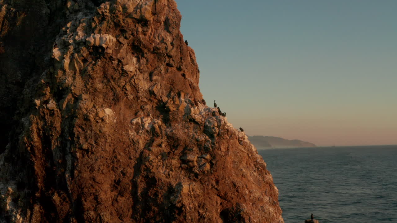 tiro aéreo en círculo a lo largo de la pila de mar utilizada por las aves marinas que anidan