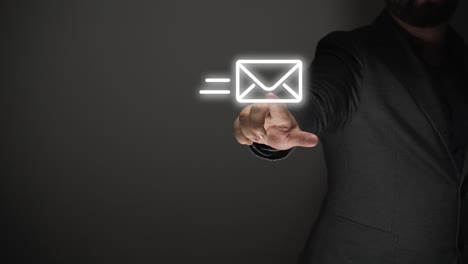 contact concept. business person shows hologram of icons for e mail, messages