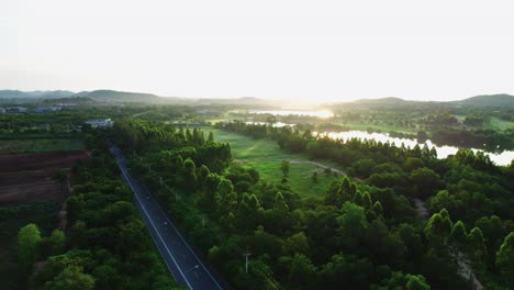 beautiful green landscape with river at sunrise in asia