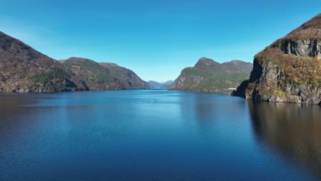 veafjorden fjord and stanghelle town at autumn, mid sea aerial norway