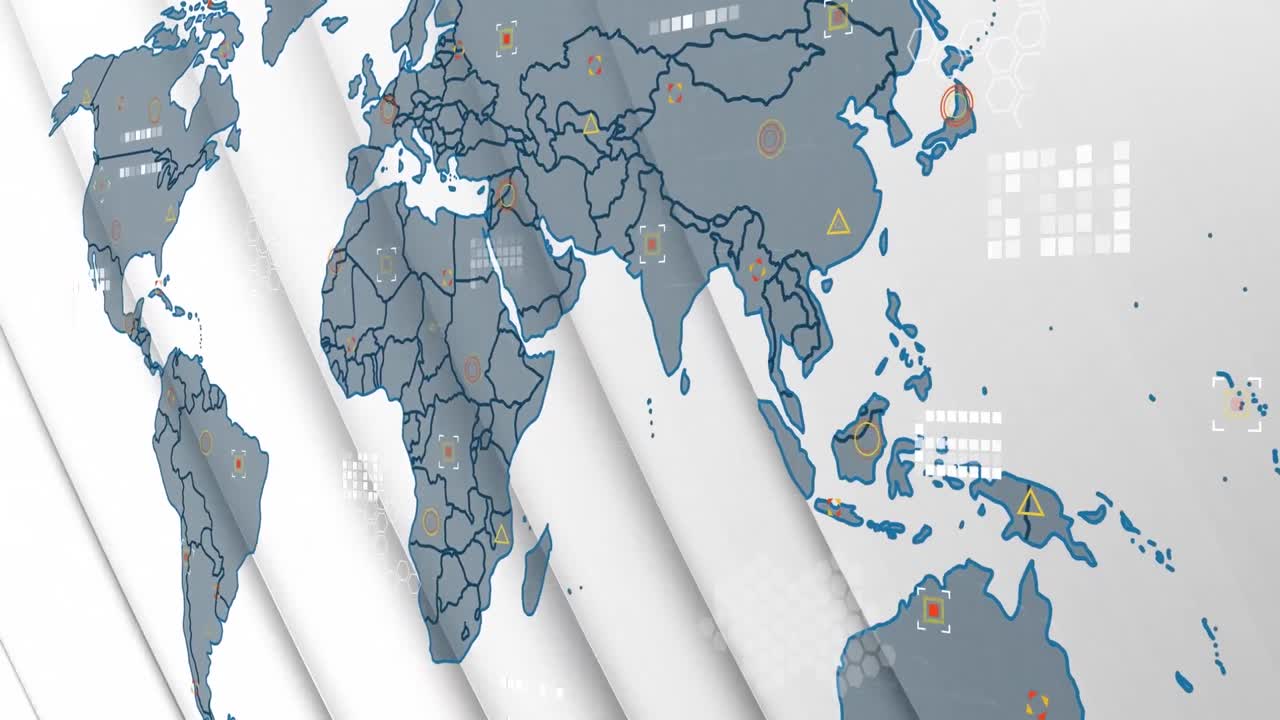 animación de patrones de placas de circuitos y formas geométricas en el mapa sobre un fondo abstracto