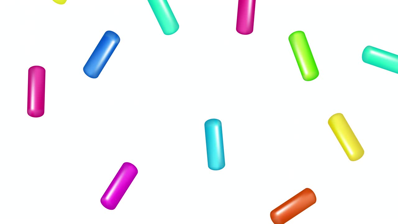 Animated sprinkle with grains of desserts. Abstract compositions with realistic colorful sweet grains on white. Design for holiday designs, party, birthday, invitation. Alpha channel. Stock video