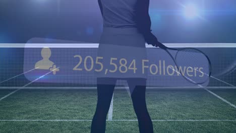 Profile-icon-with-increasing-followers-over-female-tennis-player-holding-a-racket
