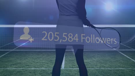 profile icon with increasing followers over female tennis player holding a racket