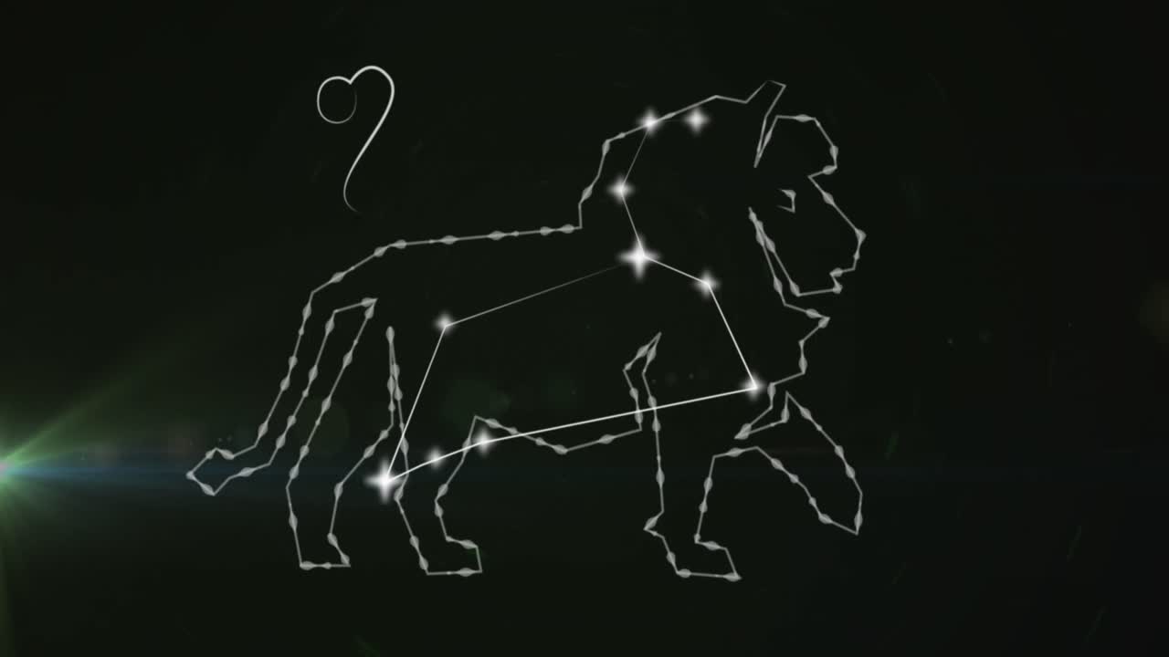 animación del signo de la estrella leo en nubes de humo en el fondo.