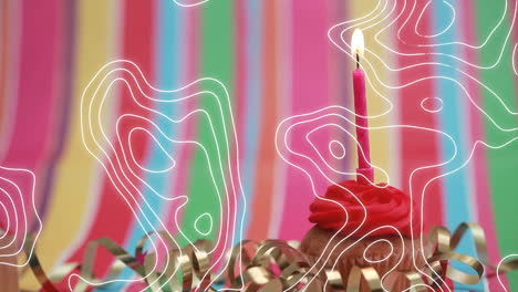 animation of white contour lines moving over lit candle on birthday cupcake