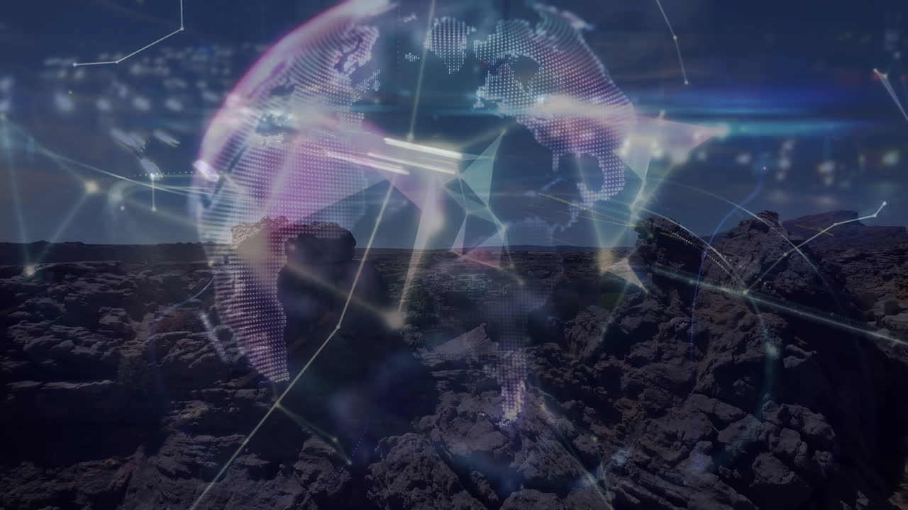 анимация сети соединений через быстрый трафик и глобус