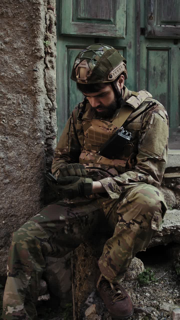 Young Soldier In War Opens The Compass To Understand His Location