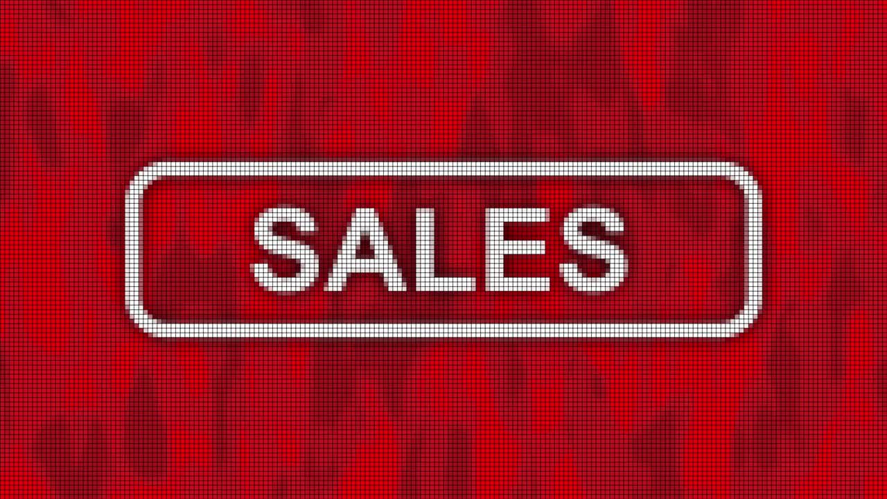 mensaje de ventas de píxeles de computadora animación de pantalla roja