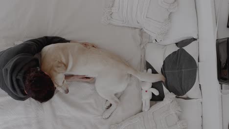 cuddling with a labrador puppy, experiencing the joy of living with a dog. strong human-animal bond. the warmth and affection shared between pet and owner. emotional support animals and pets.
