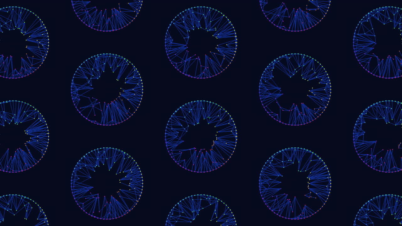 Neon abstract circles pattern with rainbow dots and lines