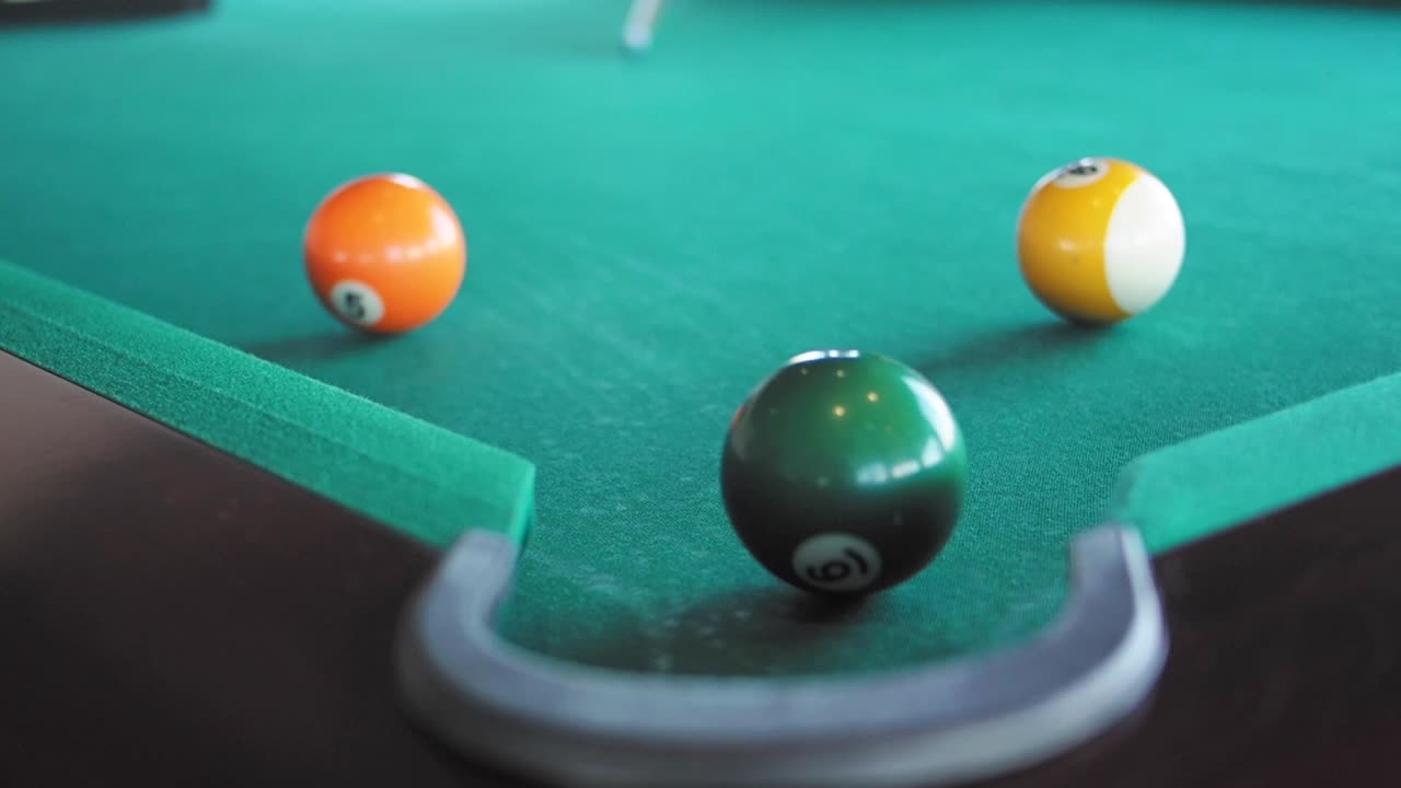 Billiard balls on a pool table