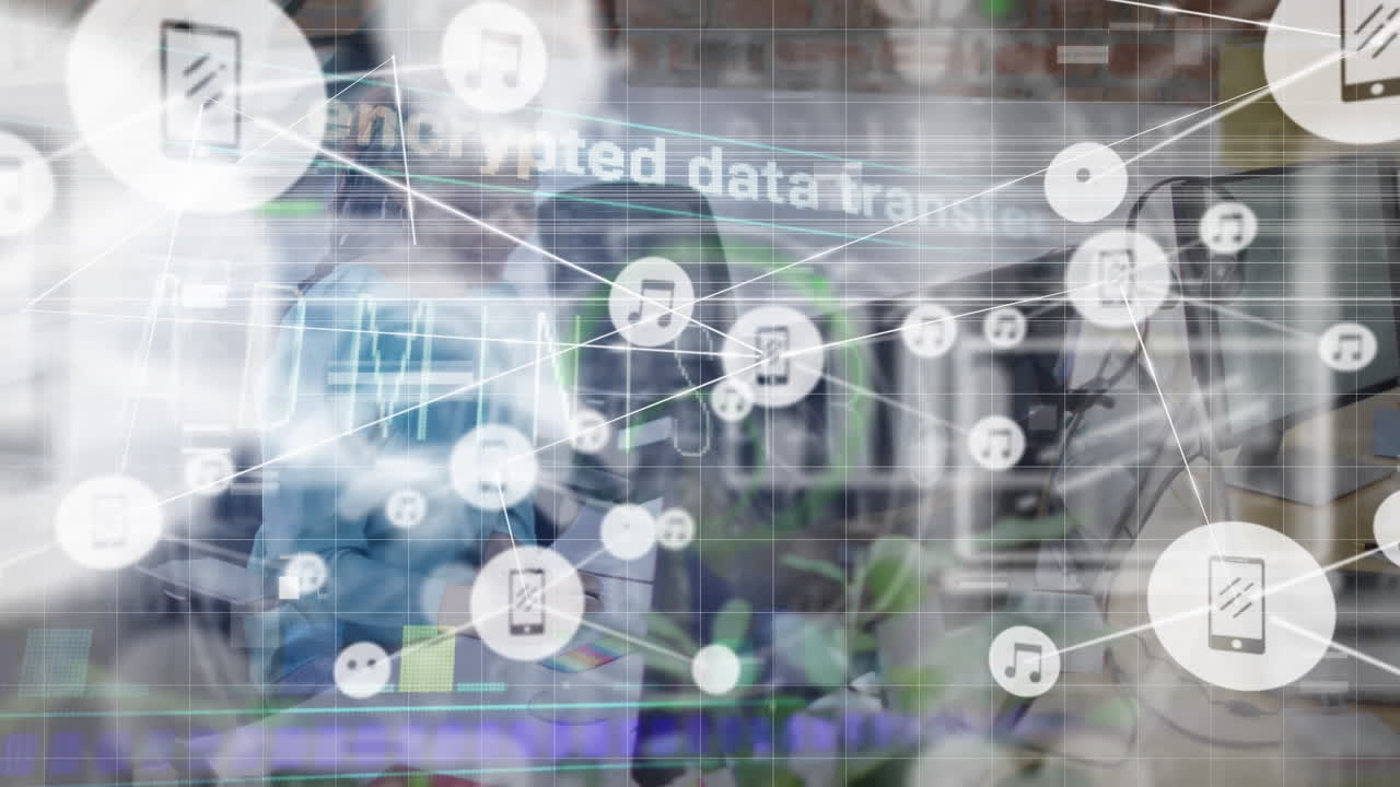 아프리카계 미국인 사업가에 대한 아이콘과의 연결 네트워크의 애니메이션