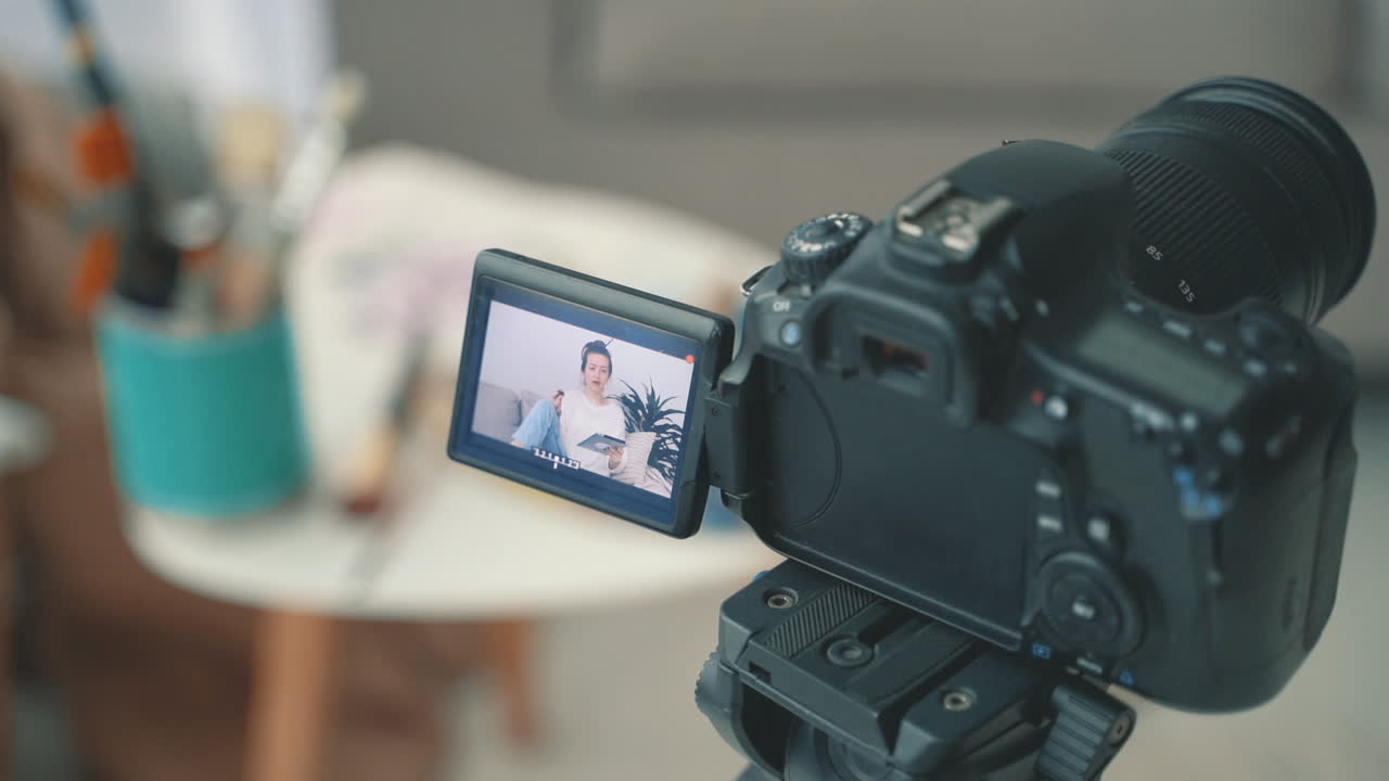 Free stock video - Camera recording a video tutorial close up