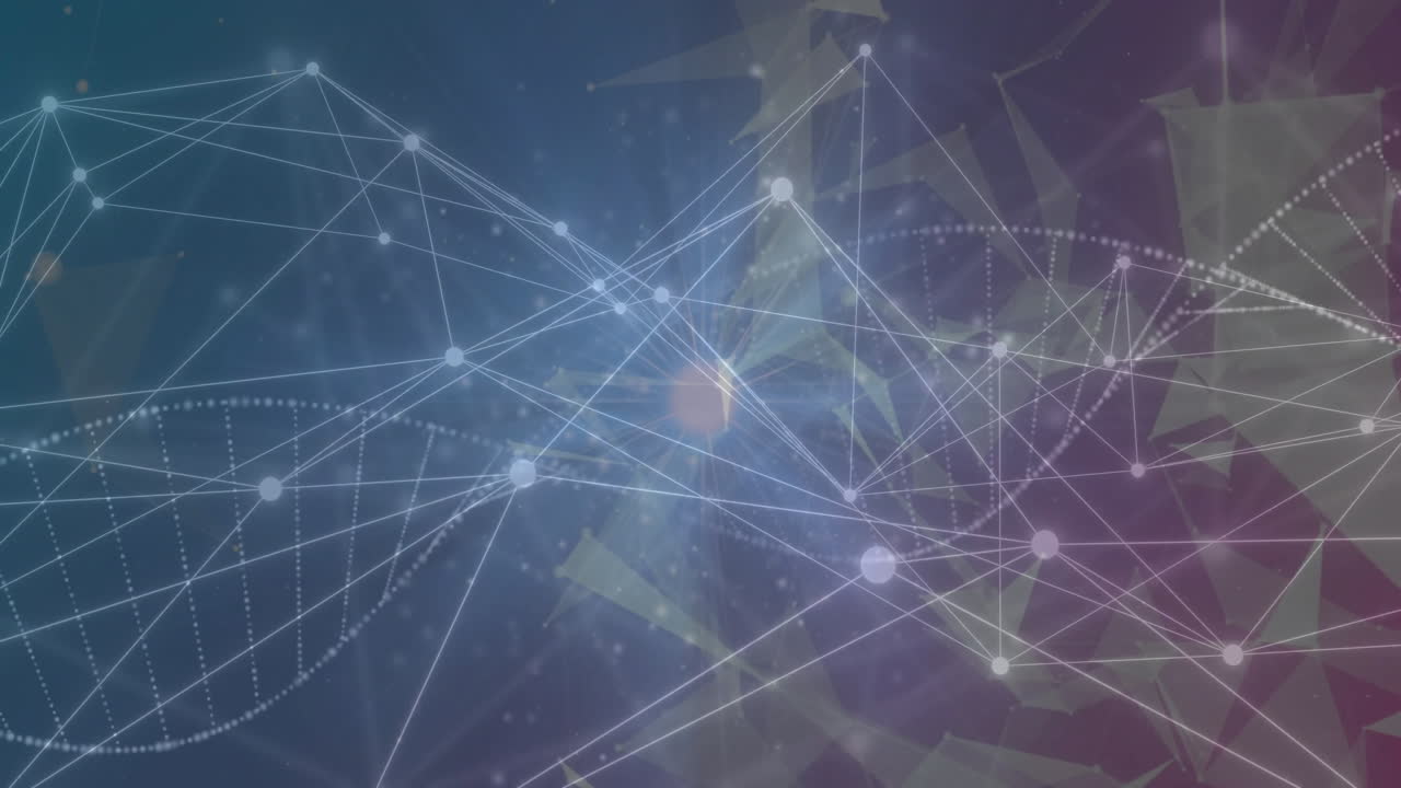 red de conexiones y procesamiento de datos sobre formas geométricas abstractas