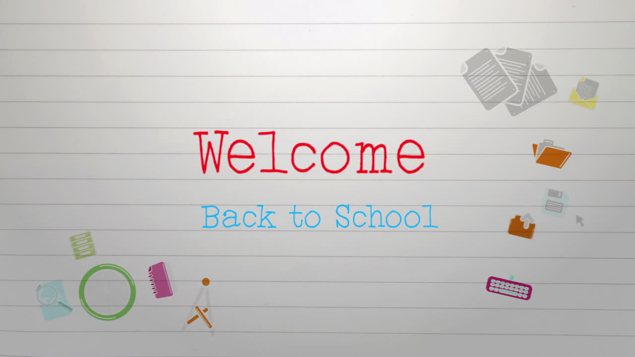 학교로 돌아오신 것을 환영합니다. 배경에 글이 새겨져 있습니다.