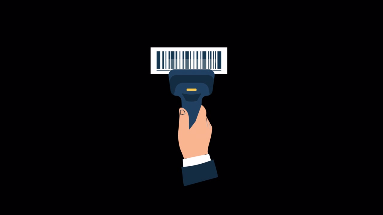 Hand hält Barcodescanner und scannt einen Barcode