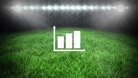 animación del gráfico estadístico sobre el estadio deportivo por la noche