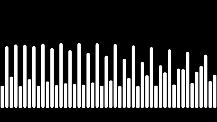 Dynamic White Audio Frequency Waveform on Black Background