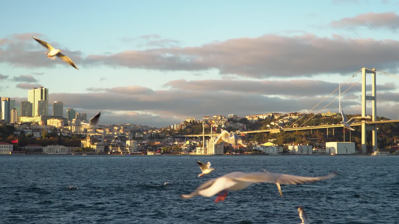 Khung cảnh thành phố Istanbul với đường chân trời hiện đại cạnh cầu Bosphorus