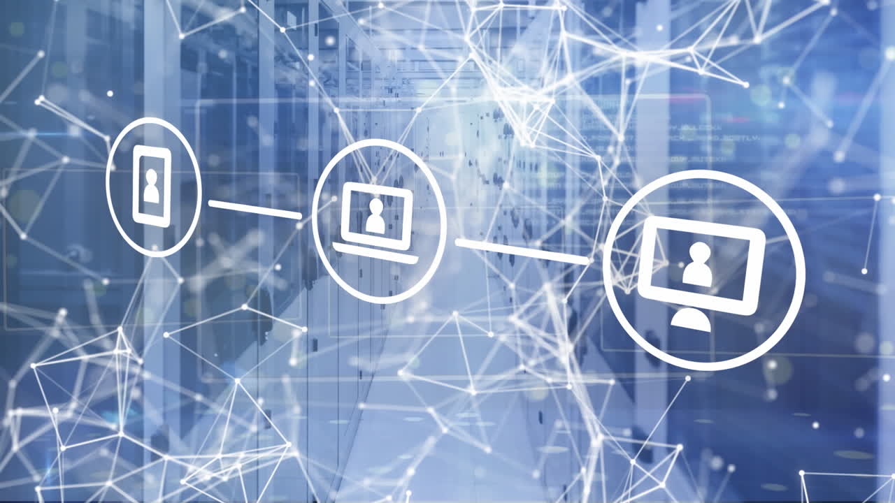 Animation of icons and data processing over computer servers