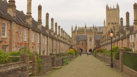 vicar's close and wells cathedral in somerset, england