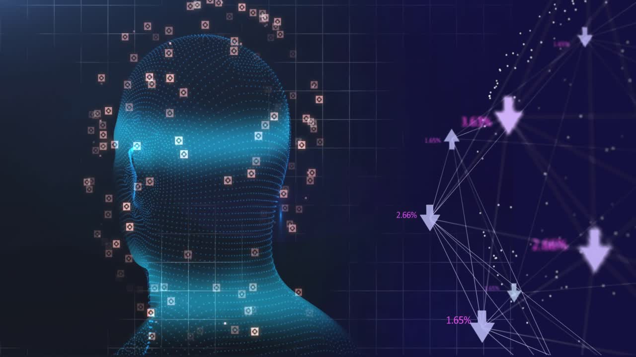 디지털 인터페이스 데이터 처리와 함께 인간의 머리의 애니메이션