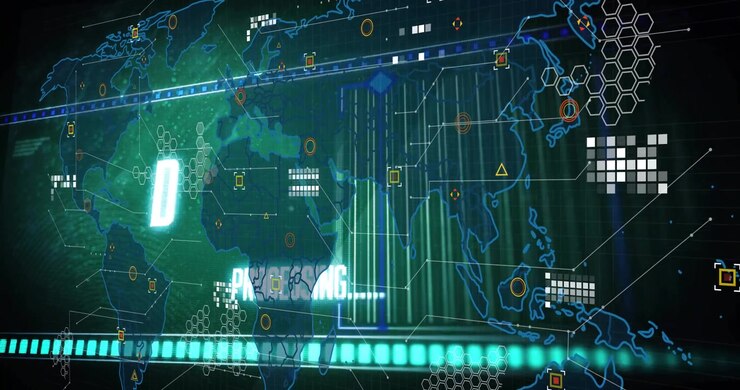 Scanning reticle sweeping screen then revealing glowing map as UI icons animating file deletion