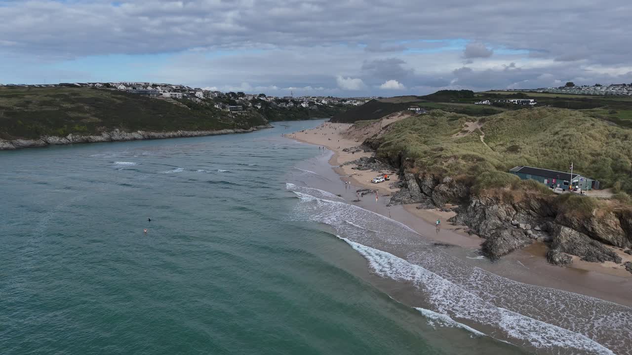 Crantock beach Cornwall UK drone,aerial